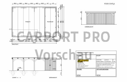 5x8 A10 Ratio Carport Bauzeichnung mit Abstellraum