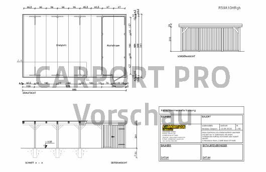 5x9 A10 Ratio Carport Bauzeichnung mit Abstellraum