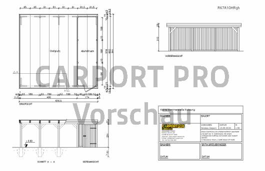 6x7 A10 Ratio Carport Bauzeichnung mit Abstellraum