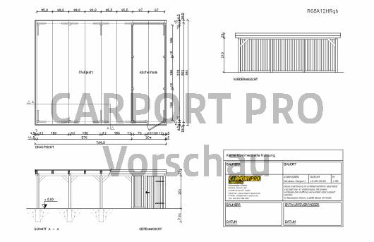 6x8 A12 Ratio Carport Bauzeichnung mit Abstellraum
